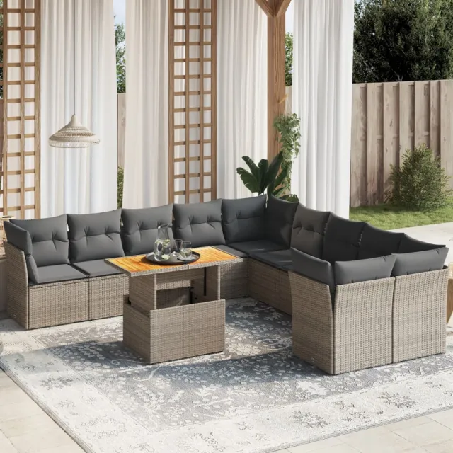 vidaXL 11-delige Loungeset met kussens poly rattan grijs, foto 2