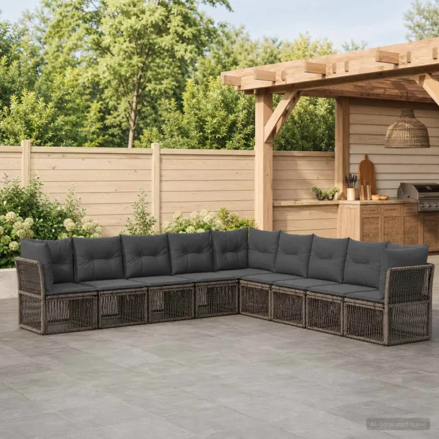 vidaXL Tuinbankenset 9 st 9-zits Grijs poly rattan, foto 2