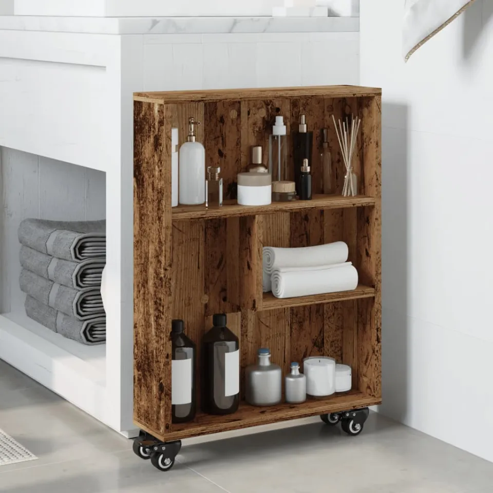 vidaXL Opbergtrolley smal 48x13x68 cm bewerkt hout oud houtkleurig bruin, foto 2
