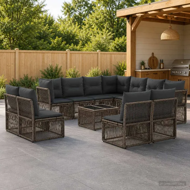 vidaXL Tuinbankenset 12 st 11-zits Grijs poly rattan