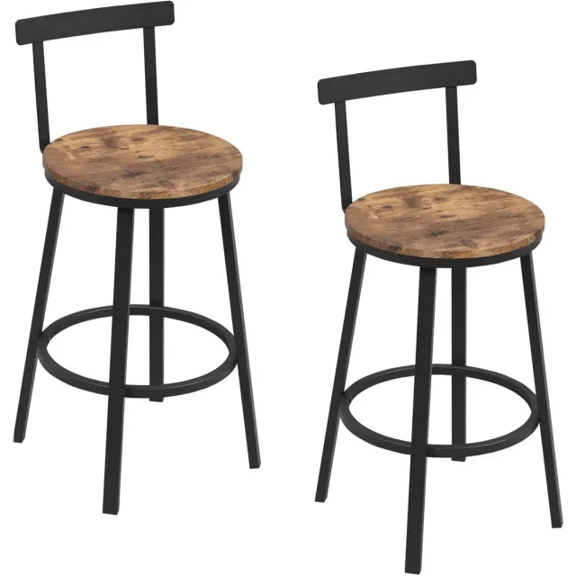 Klarven Barkruk Set van 2 Rustiek bruin - Barkrukken met Rugleuning - Industriële Barkruk - Barkruk - Bar Stool - Stabiel tot 150 kg, Ergonomisch zitcomfort - B51,5xd51,5xh89cm Dark Wood Effect
