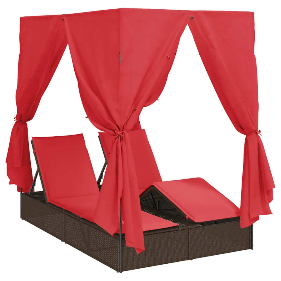 vidaXL Dubbele ligbed Rood poly rattan Bruin