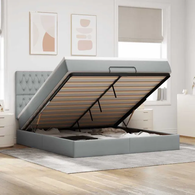vidaXL Ottoman bed met matras 160x200cm stof lichtgrijs