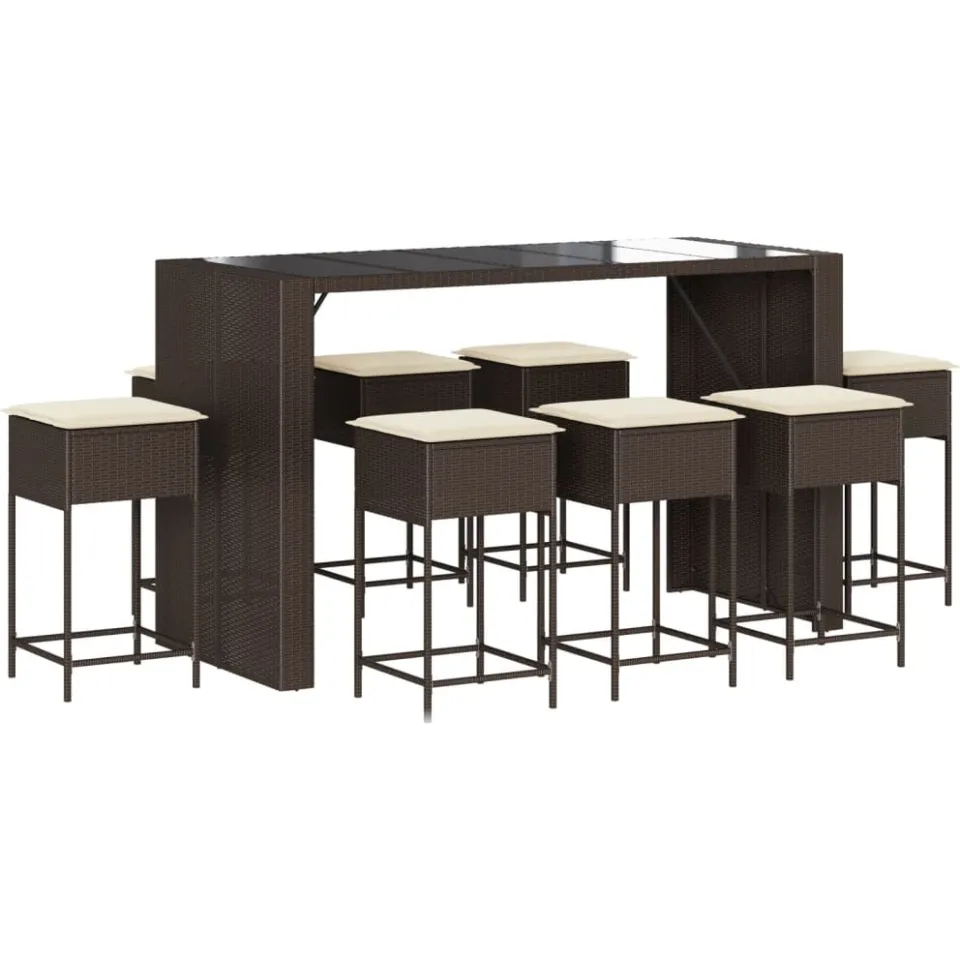 vidaXL 9-delige Tuinbarset met kussens poly rattan bruin, foto 3