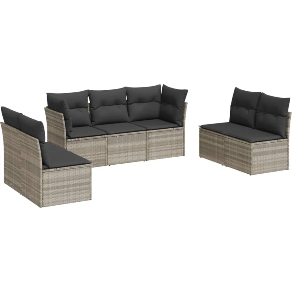 vidaXL 7-delige Loungeset met kussens poly rattan lichtgrijs grijs, foto 3