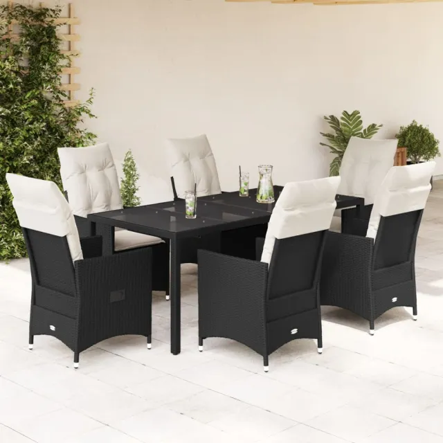 vidaXL 7-delige Tuinset met kussens poly rattan zwart, foto 2