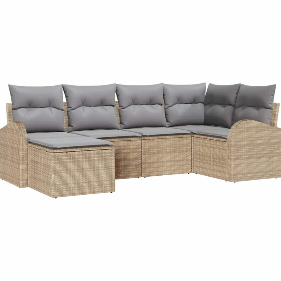 vidaXL Bankstel 6 st Beige en lichtgrijs poly rattan