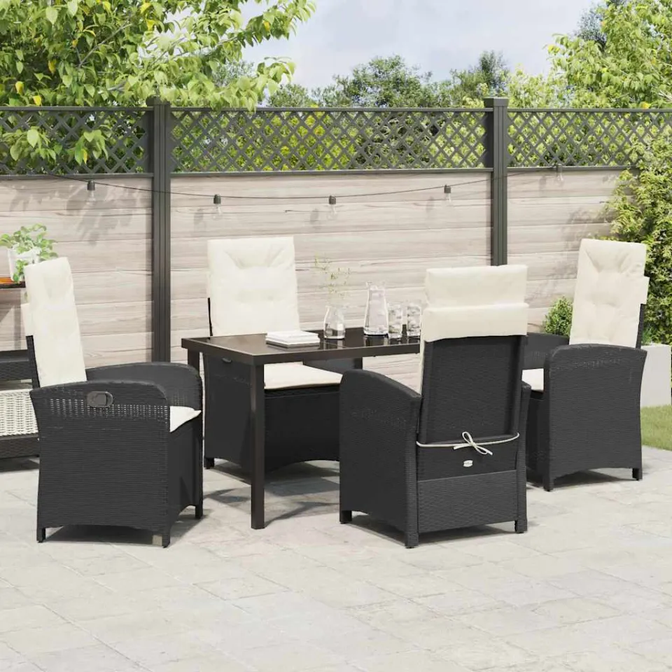 vidaXL Tuin eettafelset 5 st Zwart poly rattan, foto 3