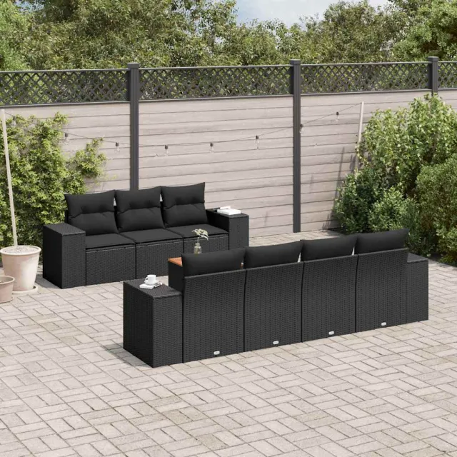 vidaXL 8-delige Loungeset met kussens poly rattan zwart, foto 2