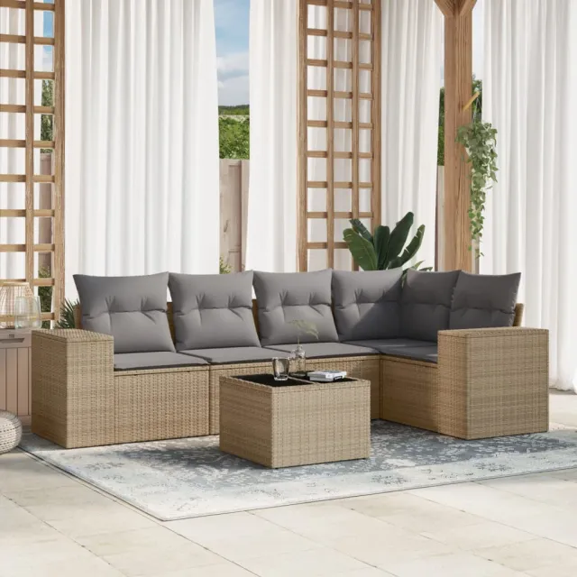 vidaXL 6-delige Loungeset met kussens poly rattan beige, foto 2