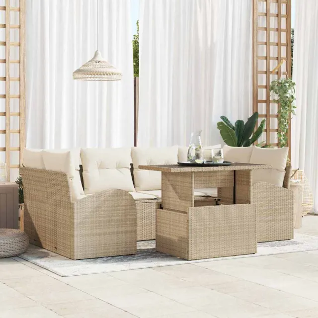 vidaXL Tuin Sofa Set 7 st Beige poly rattan, foto 2