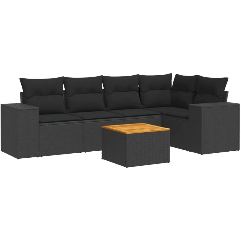 vidaXL 6-delige Loungeset met kussens poly rattan zwart, foto 3