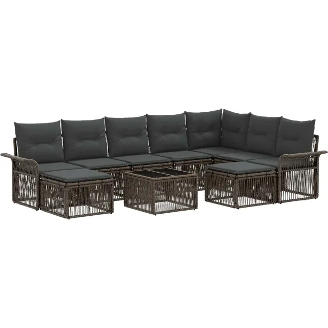 vidaXL Tuinbankenset 10 st 9-zits Grijs en Donkergrijs poly rattan