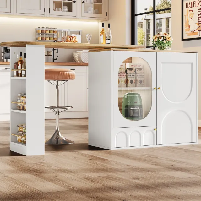 Maisentiel Bartafel met 360° draaibare zijtafel en opbergruimte - wit