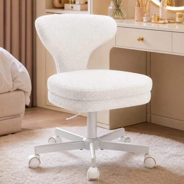 COMHOMA Make-up Stoel met Wielen - Omsluitende Rug en Dubbele Zitting - Wit