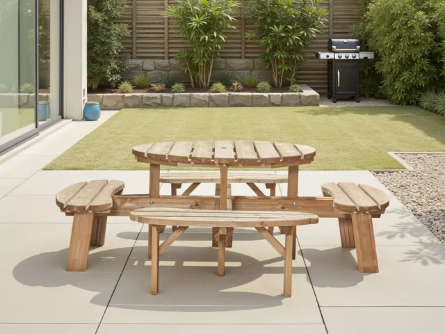 Mobistoxx Ronde picknicktafel TRAPANI 8 personen noorse den/spar