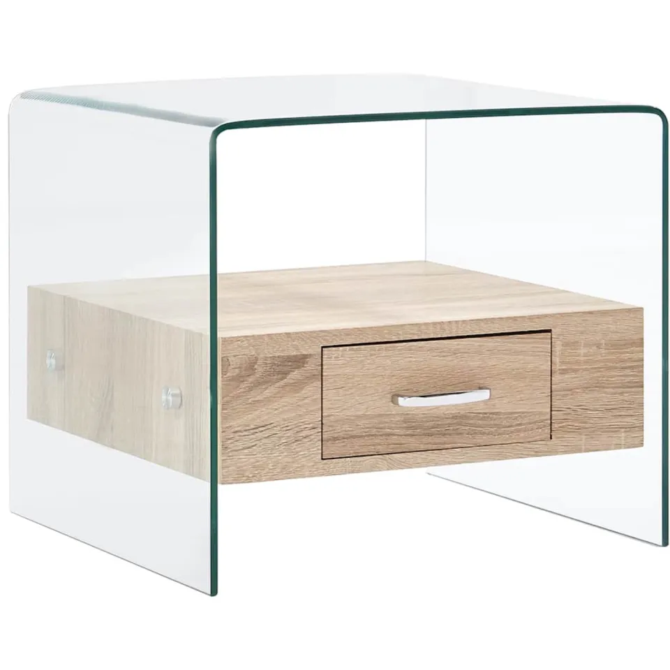 vidaXL Salontafel met lade 50x50x45 cm gehard glas transparent, foto 2