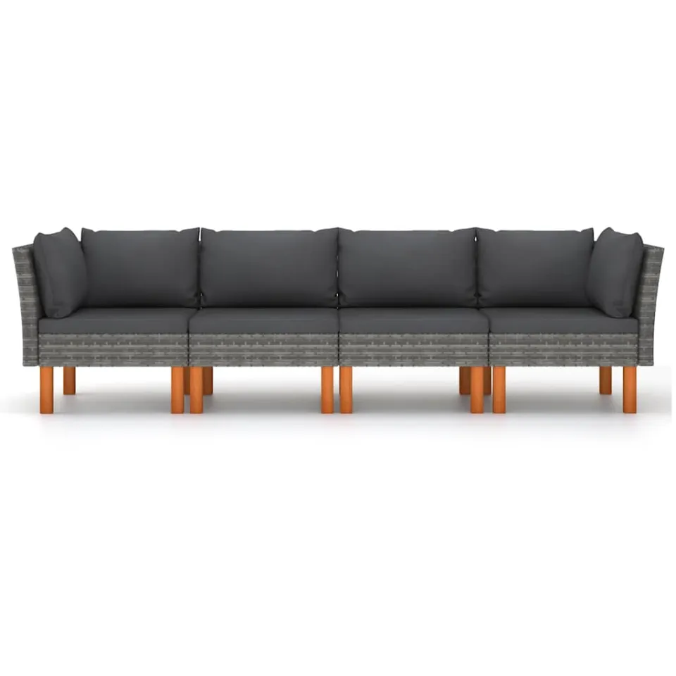 vidaXL Tuinbank 4-zits met kussens poly rattan grijs, foto 3