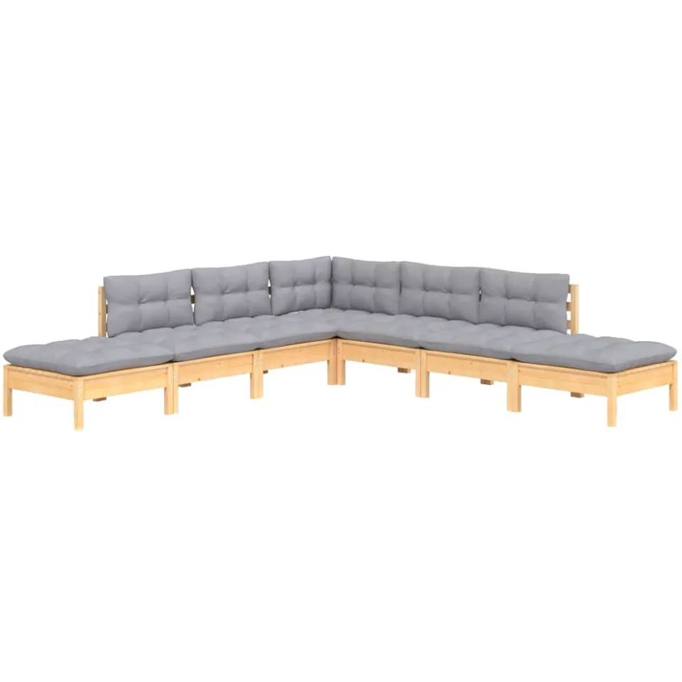 vidaXL 7-delige Loungeset met grijze kussens grenenhout grijs, foto 2