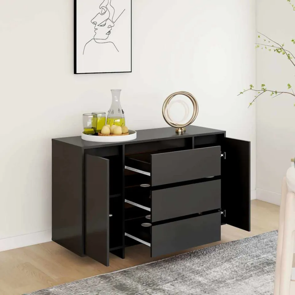 vidaXL Dressoir met 3 lades 120x41x75 cm bewerkt hout zwart, foto 3