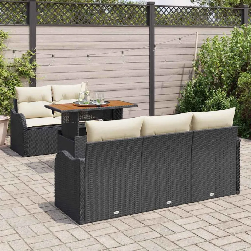 vidaXL Tuin Sofa Set 6 st Zwart Poly riet, foto 3