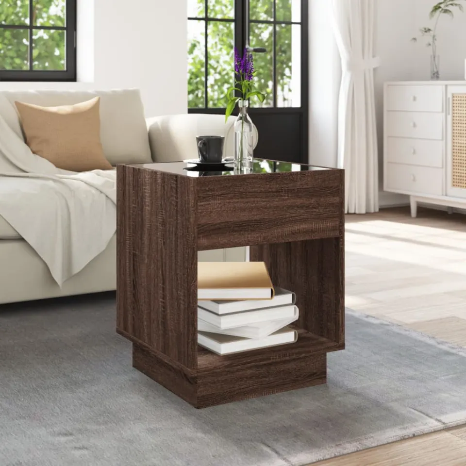 vidaXL Salontafel met Infinity LED 40x40x50 cm bruin eikenkleurig, foto 3