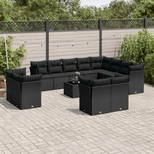 vidaXL 13-delige Loungeset met kussens poly rattan zwart, foto 2