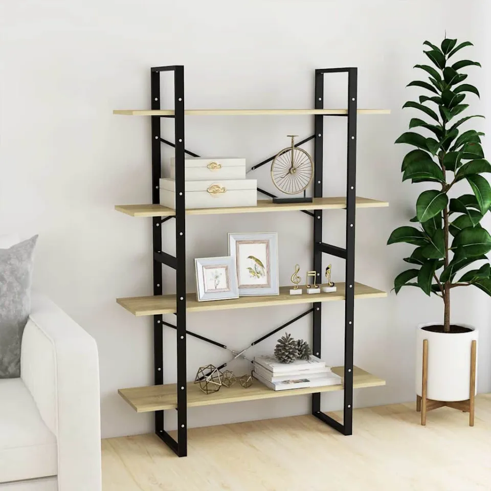 vidaXL Boekenkast 4 schappen 100x30x140 cm bewerkt hout sonoma eiken, foto 2