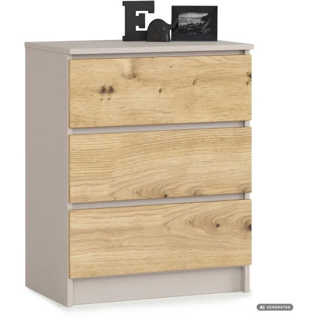 Akord Ladekast K60 / Kasjmier / 60 cm / 3 Lades / Kleur Artisan Eiken Mat / 60 x 40 x 77 cm