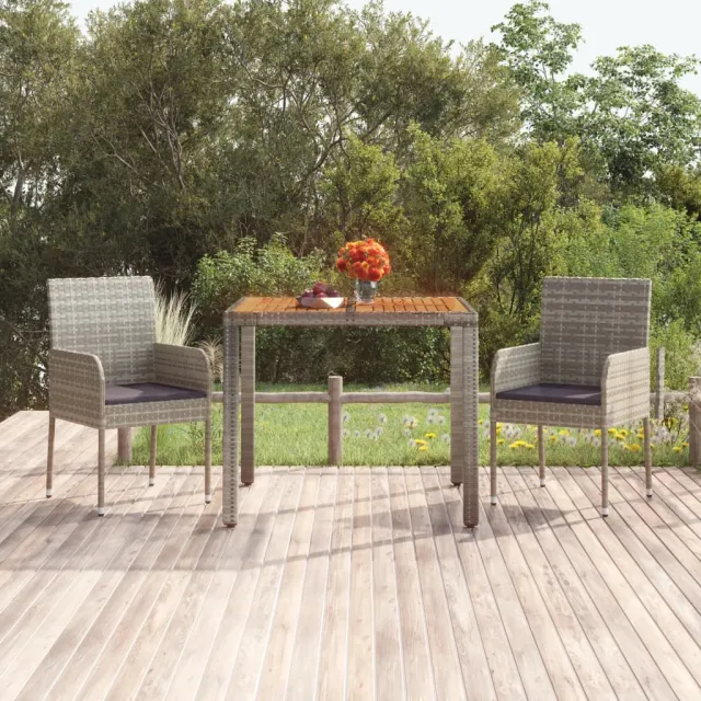 vidaXL Tuintafel met houten blad 90x90x75 cm poly rattan grijs, foto 2