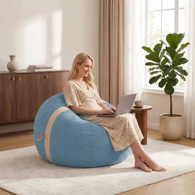 vidaXL Zitzakstoel Blauw 124 x 96 x 96 cm corduroy