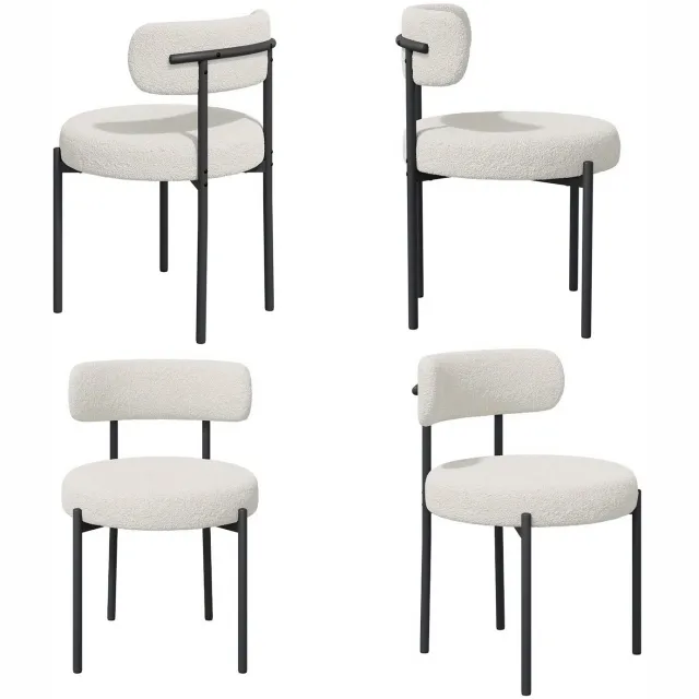 Mura Logistiek Mura Eetkamerstoelen - Dinning Chairs - Stoelen - Keukenstoelen - Set Van 4 - Metalen Poten - Zachten Teddy Stof - Wit