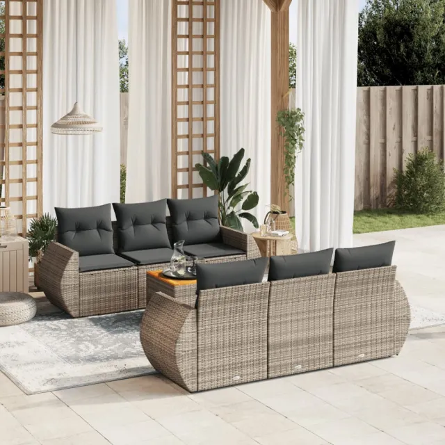 vidaXL 7-delige Loungeset met kussens poly rattan grijs, foto 2