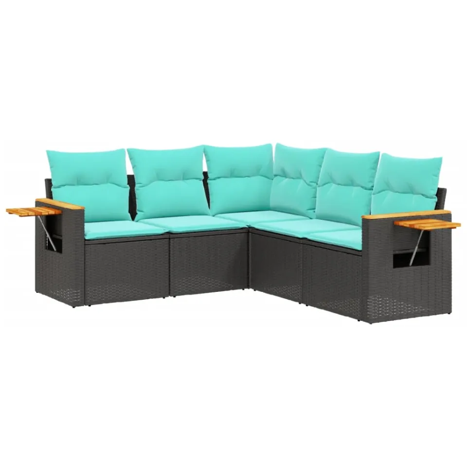 vidaXL 5-delige Loungeset met kussens poly rattan zwart, foto 3