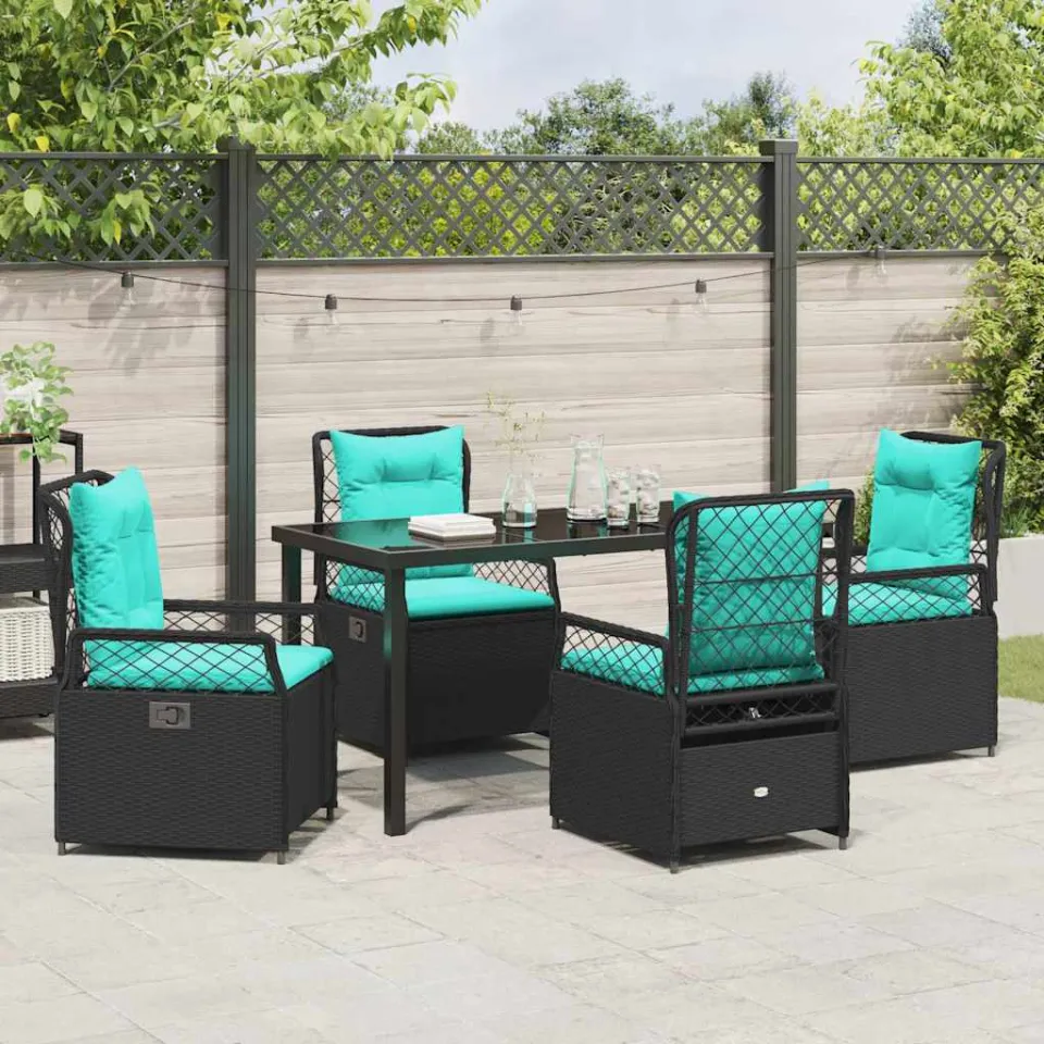 vidaXL Tuin eettafelset 5 st Zwart poly rattan, foto 3