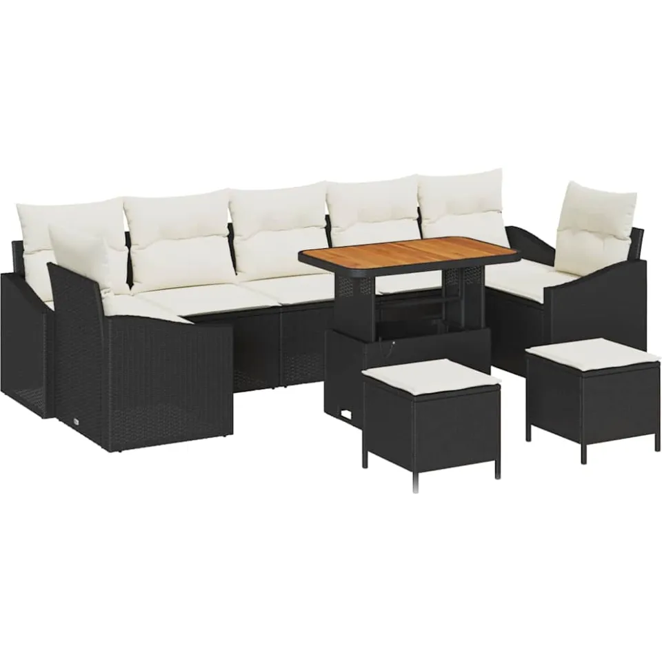 vidaXL Tuinbankenset 10 st Zwart poly rattan
