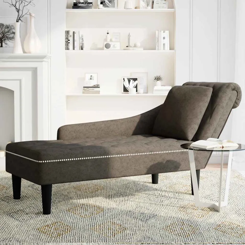 vidaXL Chaise longue kussen en rechterarmleuning kunstleer donkergrijs grijs, foto 3