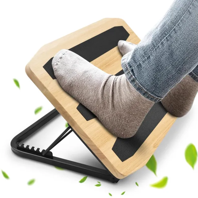Unyqoos Ergonomische houten voetsteun met 7 verstelbare hoogtes voor thuis en kantoor bruin
