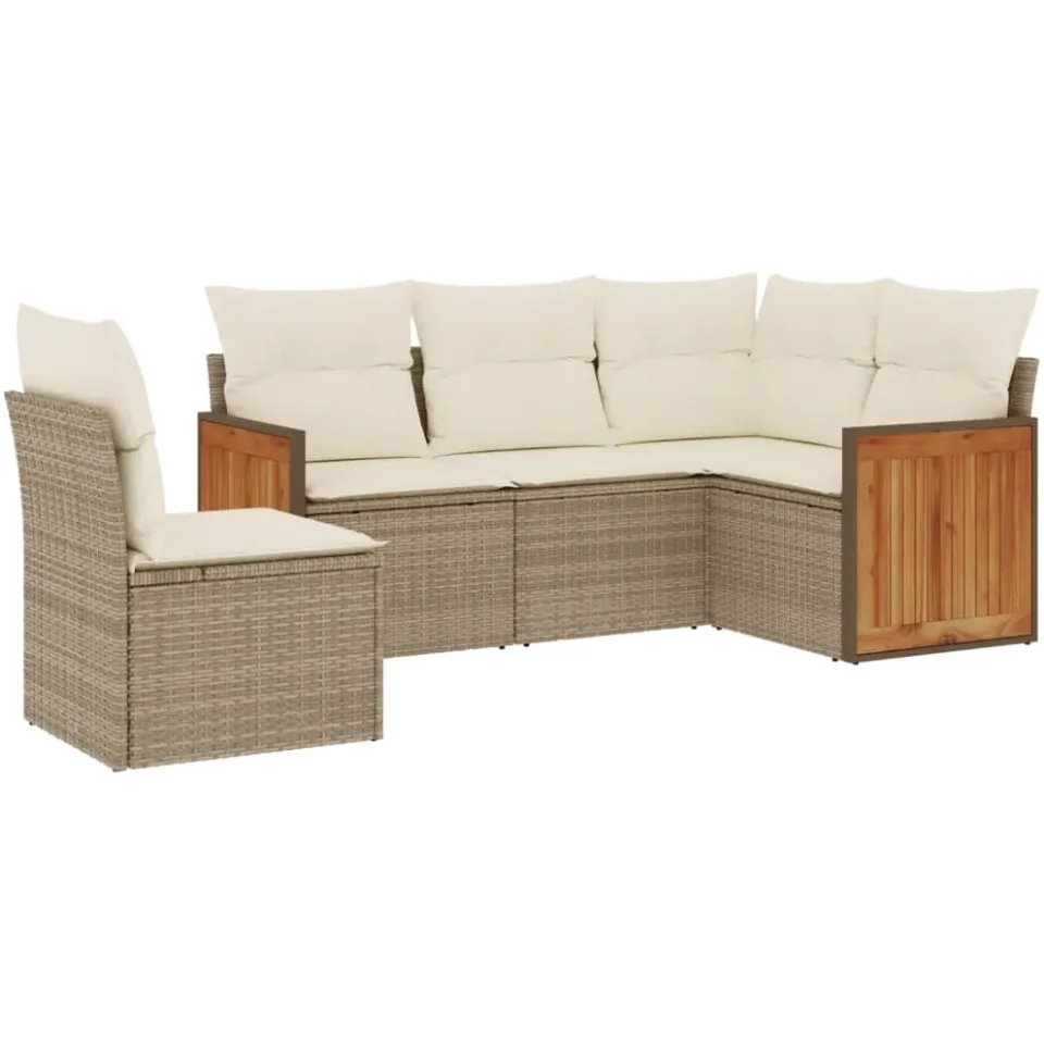 vidaXL 5-delige Loungeset met kussens poly rattan beige, foto 3