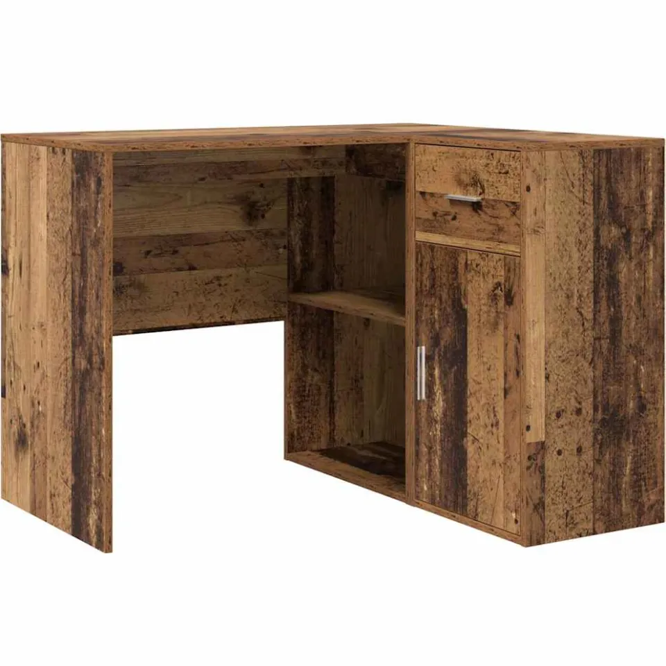 vidaXL Hoekbureau met lade met plank Oudhout 102 x 88 x 75 cm bruin, foto 3