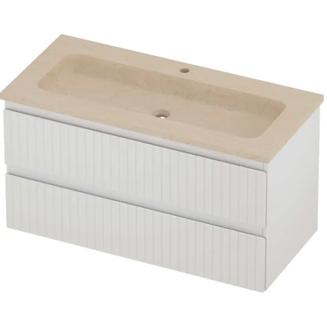 Proline Rollo Badmeubelset Hardsteen Elegant 1 Kraangat 100x46x54 cm Sand Stone Glans Wit
