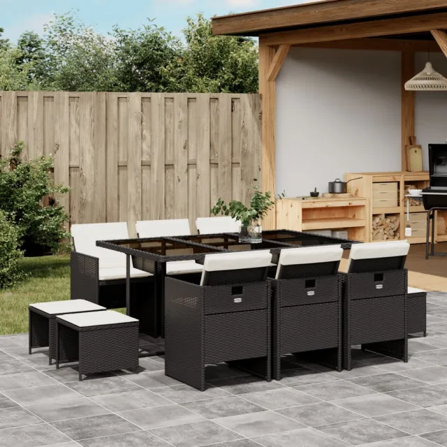 vidaXL 11-delige Tuinset met kussens poly rattan zwart, foto 2