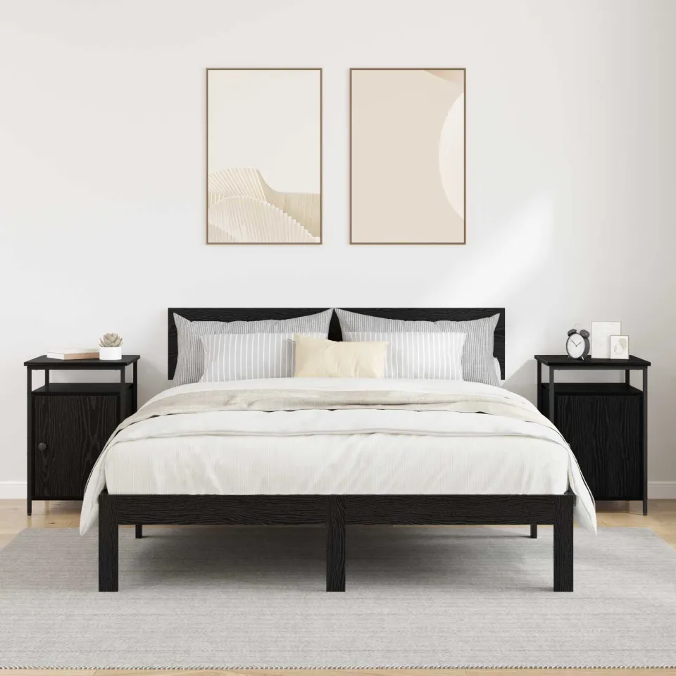 vidaXL Nachtkastje 2 st Zwart Eiken 40 x 42 x 60cm Bewerkt hout, foto 4