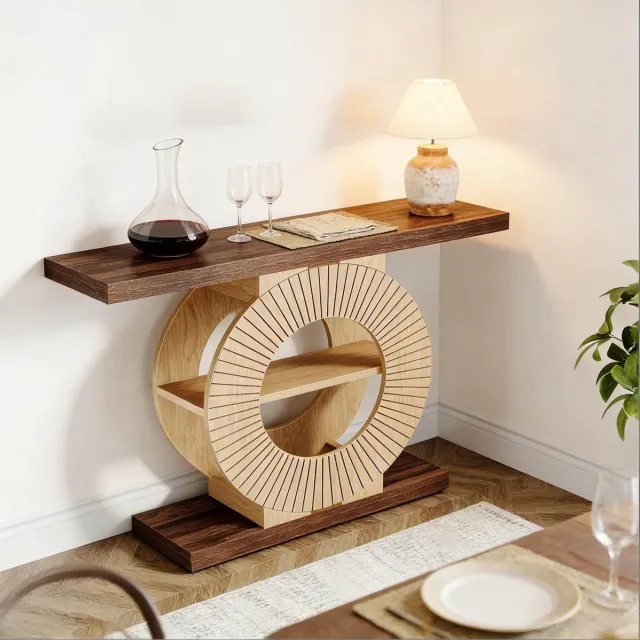 DESMIU Sidetable - Landelijke Houten Consoletafel Met Open Plank - Voor Hal En Gang - Hout - Bruin - 100 X 29,5 X 79,5 Cm Brown