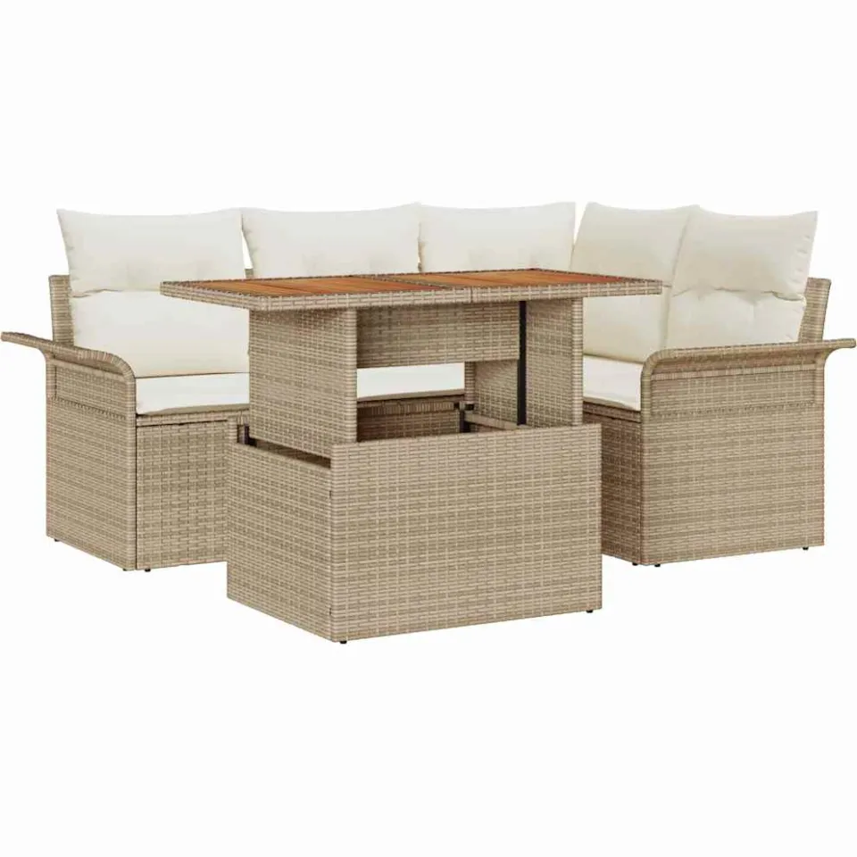 vidaXL Tuin Sofa Set 5 st Beige Poly riet