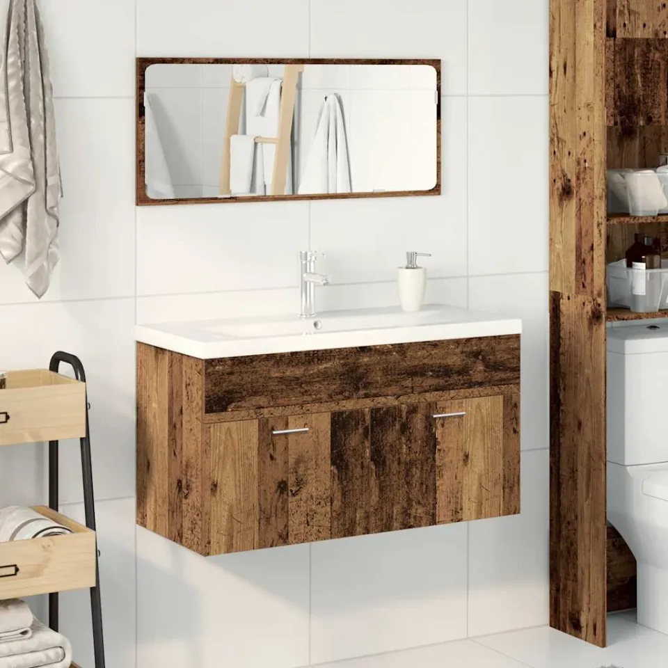vidaXL 3-delige Badkamermeubelset bewerkt hout oud houtkleurig bruin, foto 2