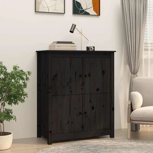 vidaXL Dressoir 83x41,5x100 cm massief grenenhout zwart, foto 2