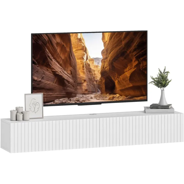 sogiol Zwevend TV-Meubel 140 cm Hangende TV-Kast 140cm 72 pouces -2 portes rabattables - 140x25x22cm - blanc