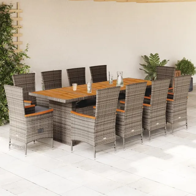 vidaXL 11-delige Tuinset met kussens poly rattan grijs, foto 2