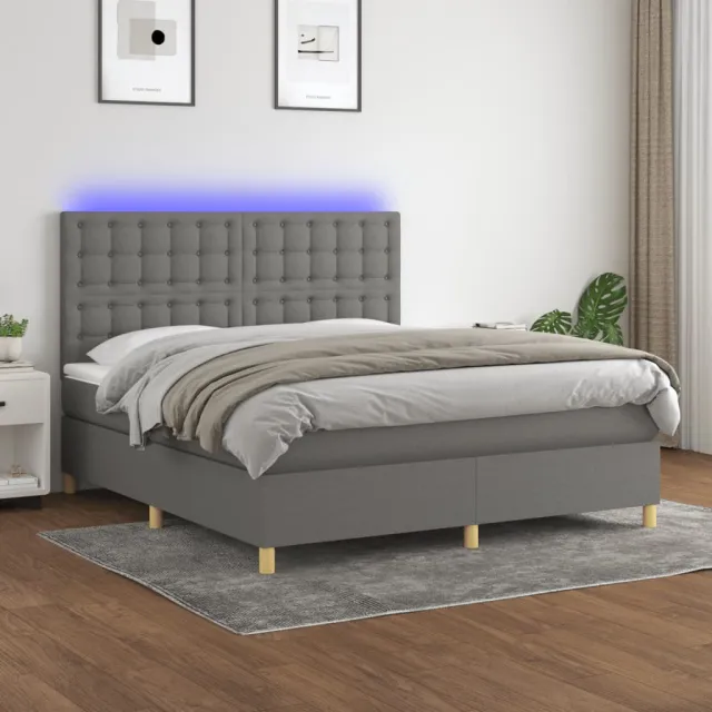 vidaXL Boxspring met matras en LED stof donkergrijs 180x200 cm grijs